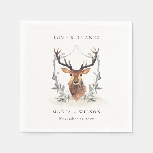 エレガント可愛いダスキーディアーフローラ結婚クレスト スタンダードカクテルナプキン (正面)