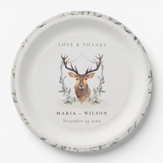 エレガント可愛いダスキーディアーフローラ結婚クレスト ペーパープレート (正面)