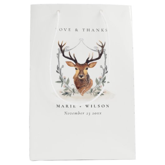 エレガント可愛いダスキーディアーフローラ結婚クレスト ミディアムペーパーバッグ (正面)