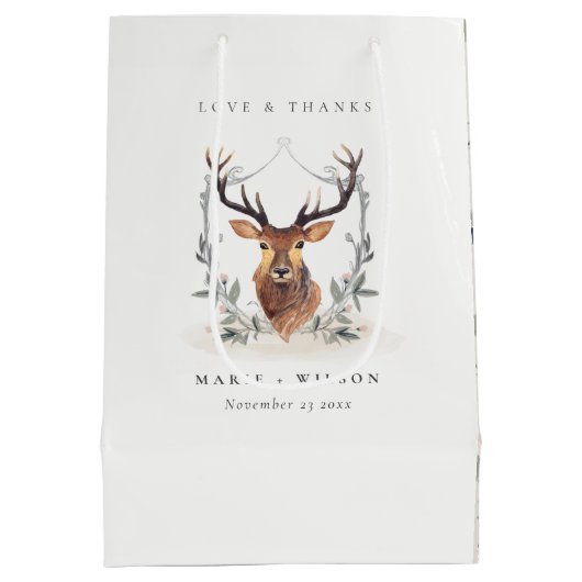 エレガント可愛いダスキーディアーフローラ結婚クレスト ミディアムペーパーバッグ (裏面)