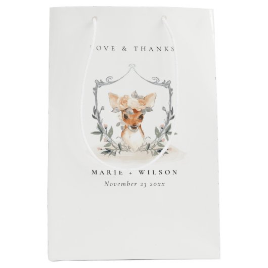 エレガント可愛いダスキーディアーフローラ結婚クレスト ミディアムペーパーバッグ (正面)