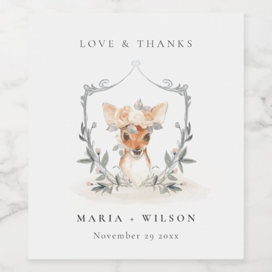 エレガント可愛いダスキーディアーフローラ結婚クレスト ワインラベル (シングルラベル)