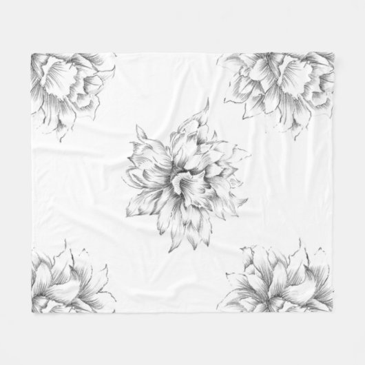エレガント可愛い手描きフローラモダンデコ フリースブランケット (正面(横))