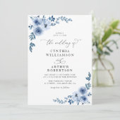 エレガント台本の埃っぽい青いフローラ結婚の 招待状 (スタンド正面)