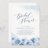 エレガント台本ほこりっぽい青フローラブライダルシャワー 招待状 (正面/裏面)