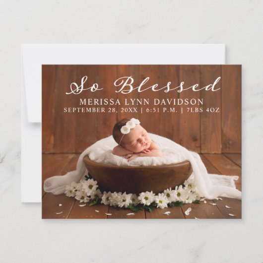 エレガント台本ベビーガール写真誕生のお知らせ 案内状 (正面)