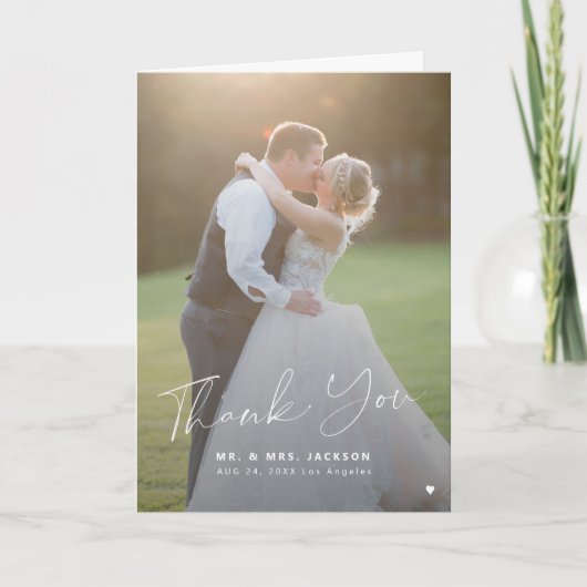 エレガント台本2枚の写真が折り返さ結婚れた サンキューカード (正面)