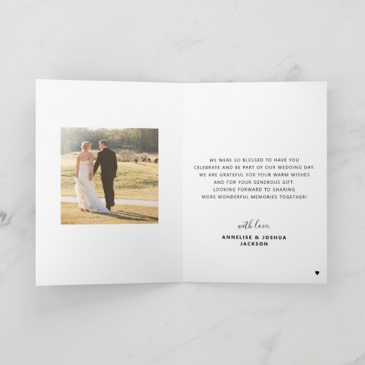 エレガント台本2枚の写真が折り返さ結婚れた サンキューカード (内部)