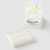 エレガント名字モノグラムと薄いグレーストライプの文字 ストーンコースター (横)