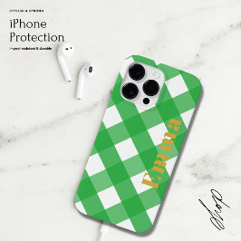 エレガント名門私立校風のモダンGreen Plaid Checkモノグラム Case-Mate iPhone 14 Pro Maxケース