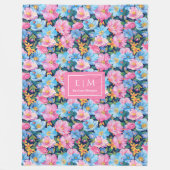 エレガント名門私立校風の淡い色の水色誕生祝い フリースブランケット (正面)