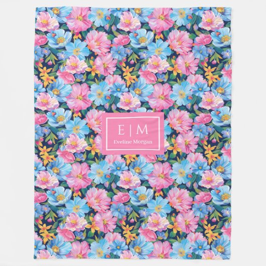 エレガント名門私立校風の淡い色の水色誕生祝い フリースブランケット (正面)