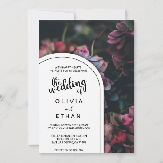 エレガント咲きピンクのバラ結婚式招待状 招待状 (正面)