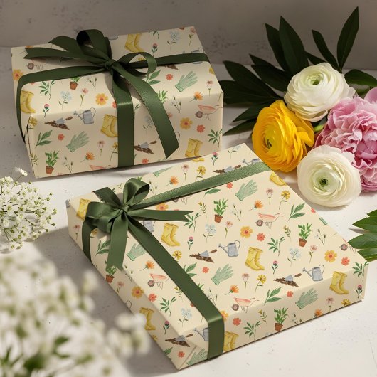 エレガント咲くフローラ植物園ガーリー ラッピングペーパー