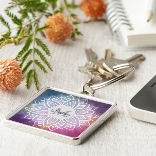 エレガント善曼荼羅デザインパーソナライズされた キーホルダー (側面)