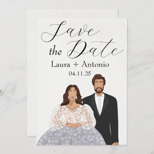 エレガント図解入りの、写真付きのスペインの対 セーブザデート (正面/裏面)