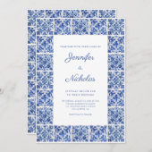 エレガント地中海のタイル結婚の 招待状 (正面/裏面)