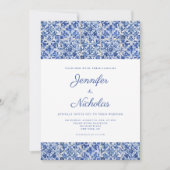 エレガント地中海のブルー結婚タイル 招待状 (正面)