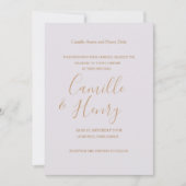 エレガント型モダン薄紫王室の青金ゴールド結婚s 招待状 (正面)