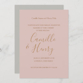 エレガント型赤面ピンク灰色金ゴールドモダン結婚s 招待状