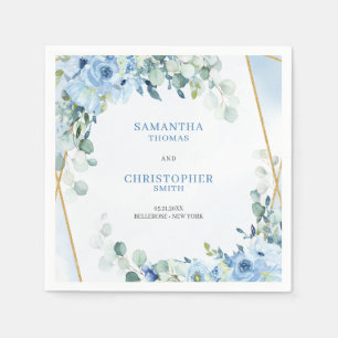 エレガント埃の多い青い水色フローラ金ゴールド枠 スタンダードカクテルナプキン