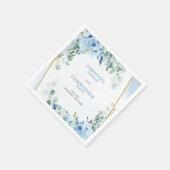 エレガント埃の多い青い水色フローラ金ゴールド枠 スタンダードカクテルナプキン (角)