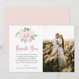 エレガント埃バラフローラユーカリ結婚の写真 サンキューカード