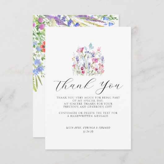 エレガント夏の草花結婚の花 サンキューカード (正面/裏面)