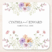 エレガント夏の草花結婚の花 スクエアペーパーコースター (正面)