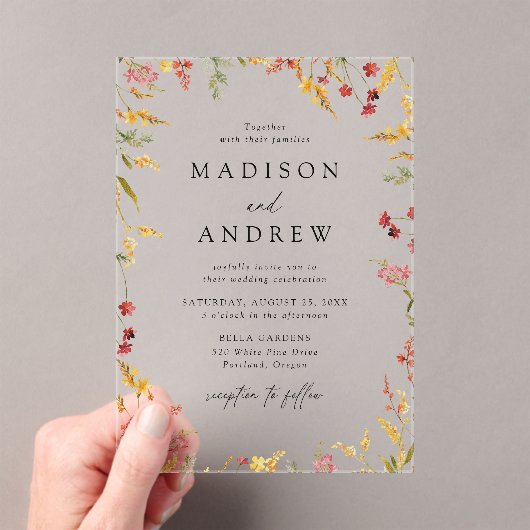 エレガント夏の野結婚花 アクリル招待状 (インサイチュ (ポータブル))