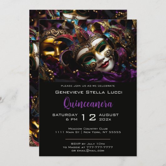 エレガント夕べ誕生日パーティーの招待 招待状 (正面/裏面)