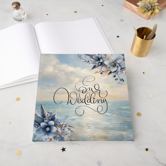エレガント夕日とフローラ結婚の ゲストブック (正面見開き)