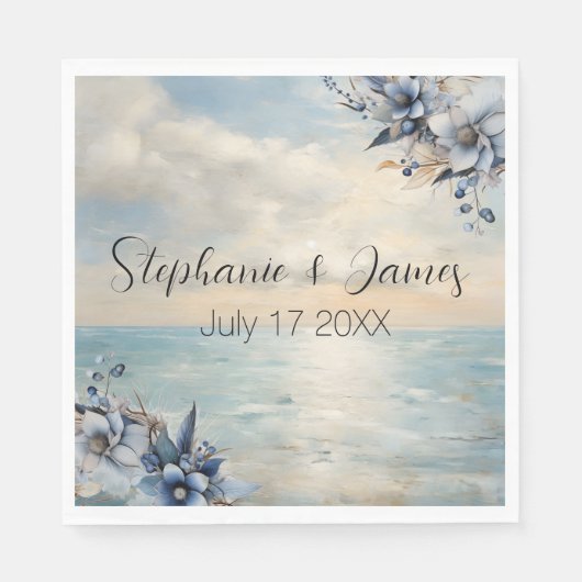 エレガント夕日とフローラ結婚の スタンダードランチョンナプキン (正面)