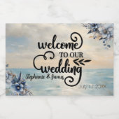 エレガント夕日とフローラ結婚の スパークリングワインラベル (シングルラベル)