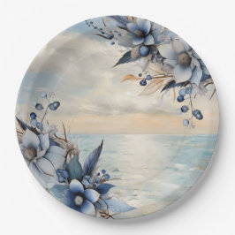 エレガント夕日とフローラ結婚の ペーパープレート