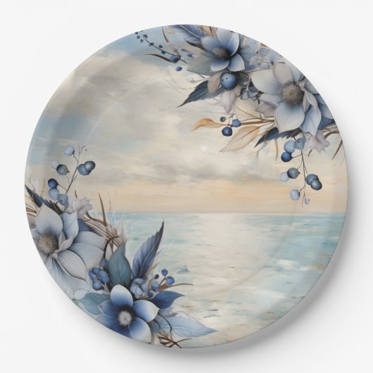 エレガント夕日とフローラ結婚の ペーパープレート (正面)