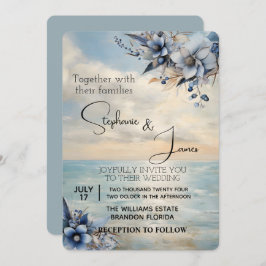 エレガント夕日とフローラ結婚の 招待状