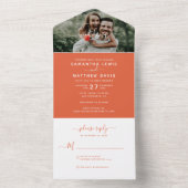 エレガント夕日オレンジ書道写真結婚の オールインワン招待状 (内側)