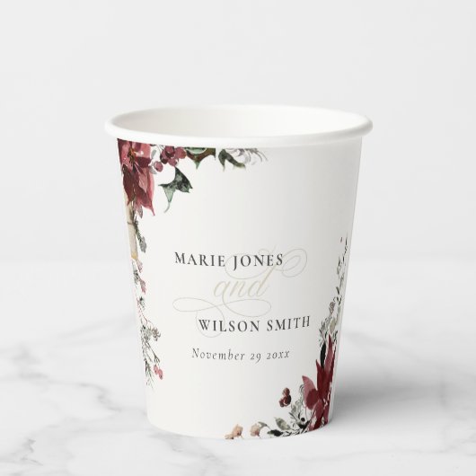 エレガント夕暮れ暖かい冬のフェスティバルの葉 紙コップ (裏面)