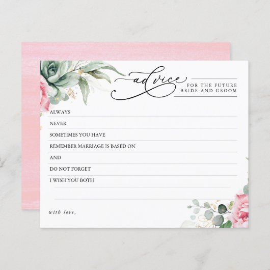 エレガント多肉植物の緑のピンクアドバイスカード (正面/裏面)