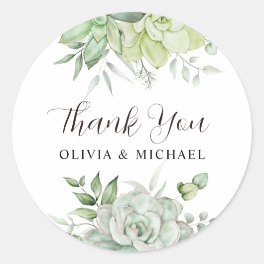 エレガント多肉植物結婚ありがとう ラウンドシール (正面)