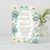 エレガント多肉水色アイボリーフローラ結婚 招待状 (スタンド正面)