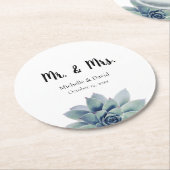 エレガント多肉的な結婚緑の女神そしてミセス ラウンドペーパーコースター (アングル)
