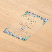 エレガント多肉質の水の色の緑結婚の アクリル招待状 (レイダウン)