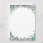 エレガント多肉質の水の色の緑結婚の 招待状 (裏面)