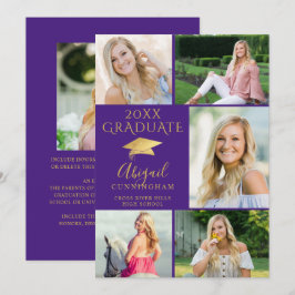 エレガント大学院パープル金ゴールド6 Photo Collage 案内状