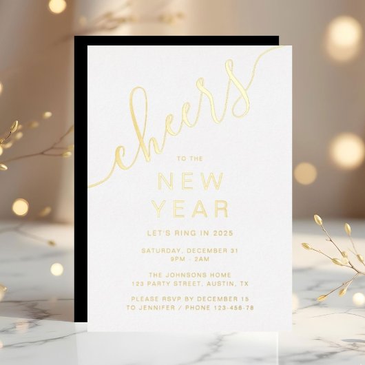 エレガント大晦日のパーティー金ゴールド 箔招待状