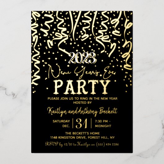 エレガント大晦日パーティーお祝い実在 箔招待状 (正面)