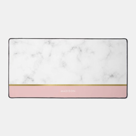 エレガント大理石とピンクのパタパーソナライズされたーン デスクマット (正面)