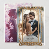 エレガント大理石と金ゴールド結婚式招待状 招待状 (正面/裏面)